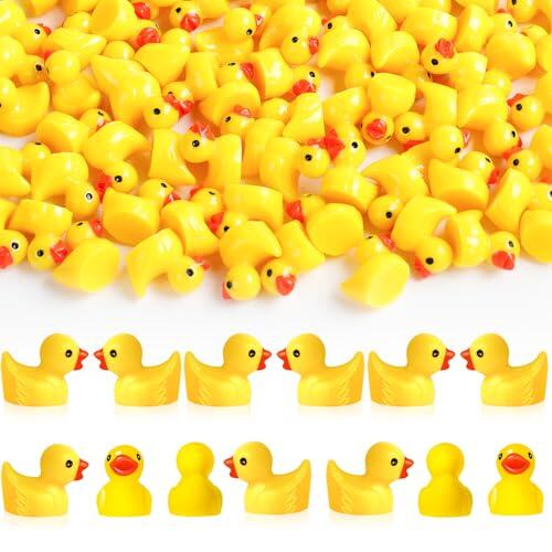 Cozary 100 Piezas Mini Patos de Resina Amarillo, 1,6 x 1,8 cm Pato Pequeño de Resina, Patos en Miniatura para Acuarios, Plantas en Macetas, Casas de Muñecas, Paisajes de Microjardín