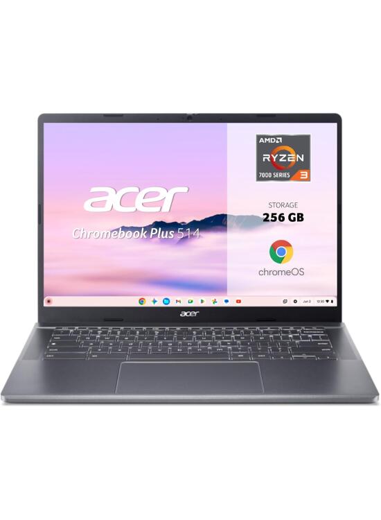 acer Chromebook Plus 514 - Ordenador Portátil de Google 14'' FullHD (AMD Ryzen 3 7320C, 8GB RAM, 256GB SSD, ChromeOS) Gris, QWERTY + 1 año de Google AI Pro con Gemini Pro y 2TB de Almacenamiento