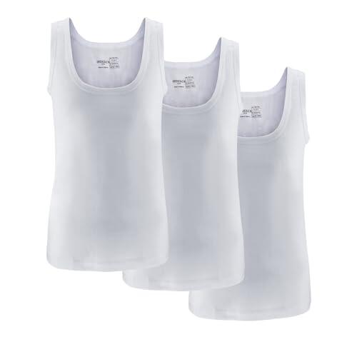 UNDEREA Pack de 3 camisetas interiores para niños, clásicas, acanaladas finas de 100% algodón peinado, para la escuela, deportes, uso diario, Blanco, 152-158