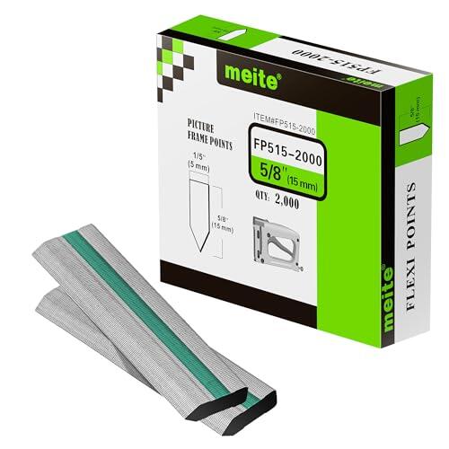meite Puntas Flexibles de 15 mm para Marcos de Fotos, Recambio para Herramientas Point Driver, 2.000 uds., para Fijar Marcos, Paneles y Obras de Arte.