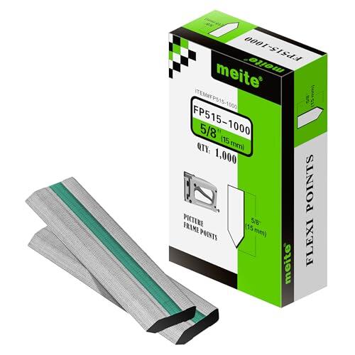 meite Puntas Flexibles de 15 mm para Marcos de Fotos, Recambio para Herramientas Point Driver, 1.000 uds., para Fijar Marcos, Paneles y Obras de Arte.