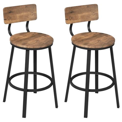 WOLTU Taburetes Bar Juego de 2, Taburetes Altos Cocina con Respaldo y Reposapiés, Sillas Modernas de Isala Mostrador, Restaurante y Bistro, Base de Metal, Marrón Rústico