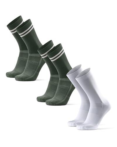 DANISH ENDURANCE Calcetines de Ciclismo, Calcetines Deportivos Anti-Ampollas Hombre Acolchados y Transpirables, para Hombres y Mujeres, 3 y 5 Pack, MC (2xverde Oliva/Rayas, 1xblanco/Negro), 43-47