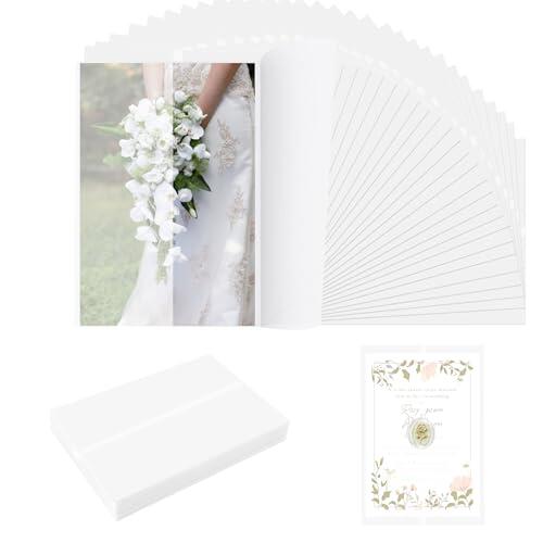 JAGERGREEN 50 Hojas de Papel Vegetal Translúcido Predobladas 13x18 cm, 115 gsm A7 Sobres Papel Blanco Vegetal Transparente para Invitaciones de Boda, Tarjetas de Felicitación, Baby Shower