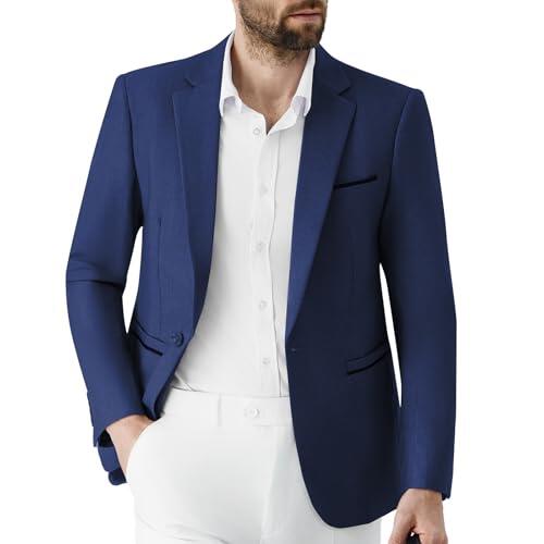 Autsel Blazer Chaqueta de Traje para Hombre Slim Fit con 1 Botón Blazer para Hombre Elegante Formal para Bodas Negocios y Veladas Azul Marino 3XL