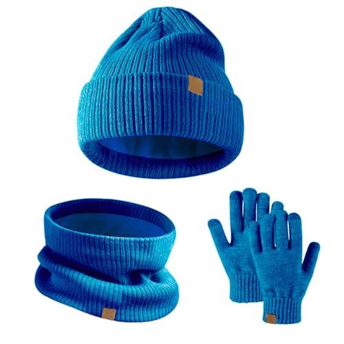 MUNSKT Juego de 3 piezas de gorro, bufanda y guantes de invierno para niños, cálidos sombreros de punto térmico, bufanda, calentadores de cuello, guantes de pantalla táctil, forro de forro polar suave