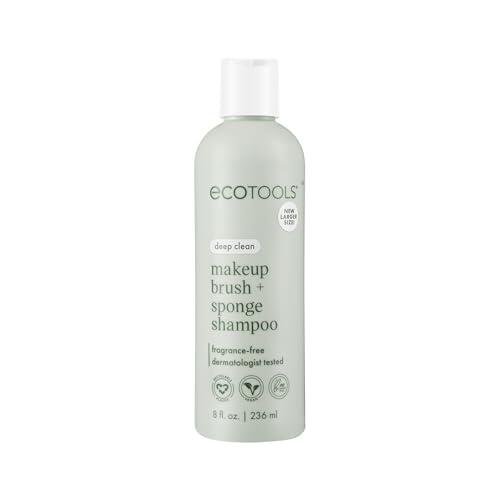 EcoTools Brochas de maquillaje + champú esponja, elimina el maquillaje y las impurezas de las herramientas, esponjas y puffs, limpiador de brochas sin perfume, sin productos químicos agresivos, vegano