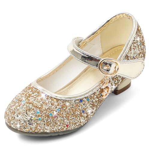Cheerful Mario 5-10 Año Zapatos Princesa Niñas Brillante de Vestir Bailarinas de Tacones para Fiestas Cumpleaños y Cosplay Oro 27 EU