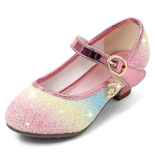 Cheerful Mario 5-10 Año Zapatos Princesa Niñas Brillante de Vestir Bailarinas de Tacones para Fiestas Cumpleaños y Cosplay Neón 29 EU