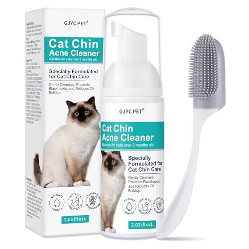 GJYC PET Limpiador de acné de gato – Eliminador de espinillas y espinillas sin enjuague con cepillo, fórmula de cuidado suave para la piel sensible de gato, control de aceite y suciedad