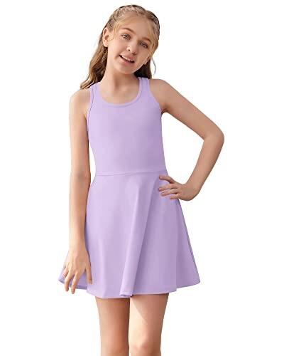 Haloumoning Vestido de tenis sin mangas para niñas, vestido de golf con espalda cruzada, vestido deportivo escolar con bolsillos cortos, Púrpura, 11-12 años