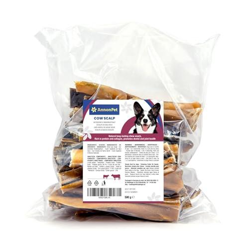 AnnonPet® Piel de cabeza de vacuno seca 500 g – Snack natural de larga duración para perros adultos – Masticativos naturales para limpieza dental y fortalecimiento de los músculos masticadores