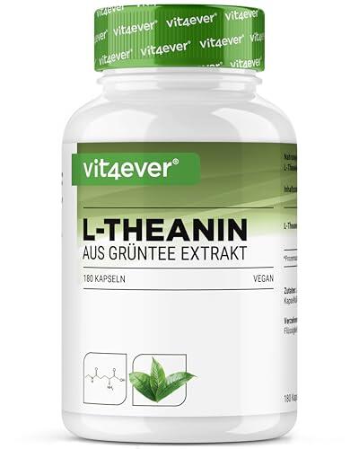 L-Teanina - 180 cápsulas - 750 mg por dosis diaria - De extracto natural de té verde - Alta dosis - Vegano