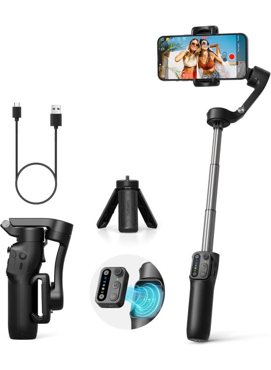 hohem Estabilizador de Movil iSteady X3 SE Plus, 3-Axis Gimbal con Mando a Distancia Desmontable, Varilla Extensible, batería de 11 Horas, portátil Plegable Estabilizador para la grabación de vídeo