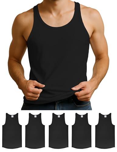 ALPIDEX Pack de 5 Camiseta de Tirantes para Hombre 100% Algodón Camisetas Interior, Tamaño:L, Color:Negro