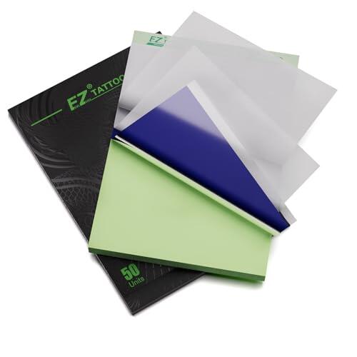 EZ Papel Transfer Tattoo - 50 Hojas A4 Papel Hectografico Tattoo para Impresora Tattoo, 4-Capas 21 x 30cm DIY Papel Calco Tatuaje para Accesorios y Suministros para Tatuajes