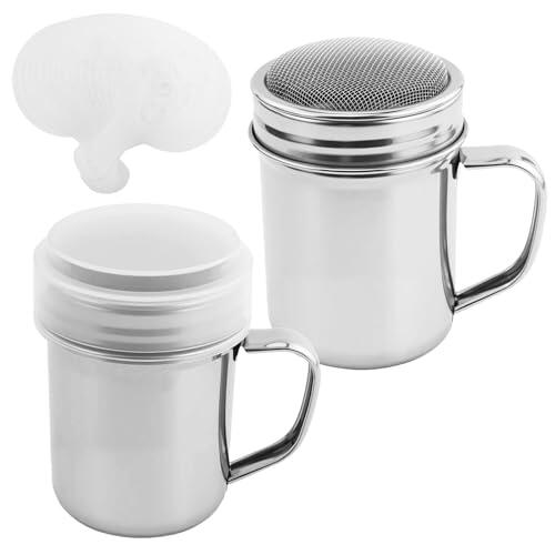Pulverizador de polvo de acero inoxidable, 2 unidades, para chocolate, con tapa de malla fina, colador de café para hornear, cocinar para restaurantes domésticos, con 16 moldes en relieve