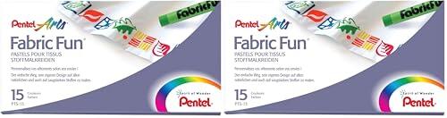 Pentel - Ceras Fabric Fun para uso textil, Caja de 15 colores surtidos, 1 - Pack (Paquete de 2)