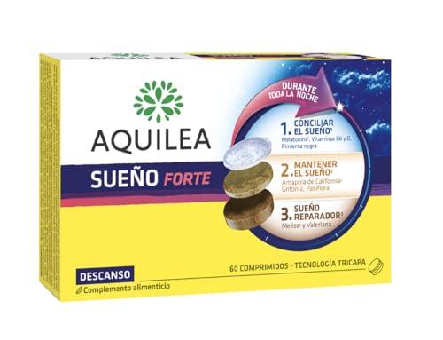 AQUILEA | Sueño Forte | Descanso | 60 comprimidos - Tecnología Tricapa | Sin Gluten, Sin Lactosa, Sin azúcar añadido | Pasiflora, Amapola de California, Valeriana y Melisa | Vitamina D y Vitamina B6