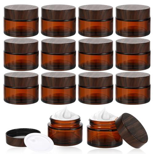 Zikenis 12 Pieza 30ml Ámbar Tarros de Cristal,Tarros Cosmeticos,rellenables,Tarros de Crema Con Revestimientos Interiores Y Tapas,para Lociones,Cosméticos,Cremas,Aceites Esenciales