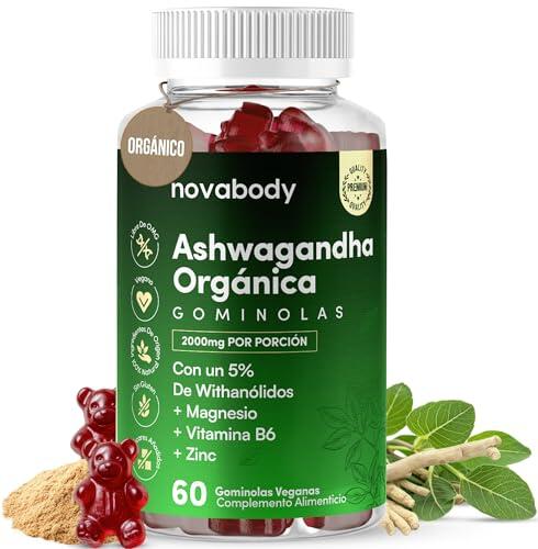 Ashwagandha Gominolas 2000mg Sin Azúcar 100% Natural, Vegana y Orgánica – Alta Potencia, Concentrada, con Citrato de Magnesio, Zinc y Vitamina B6 – Sin Gluten, Sin Lactosa – Sueño Profundo, 60 uds