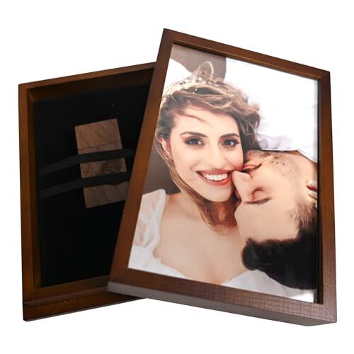 LXSINO Caja de memoria flash USB de madera, para fotos de 3.5 x 5 pulgadas (sin memoria USB)
