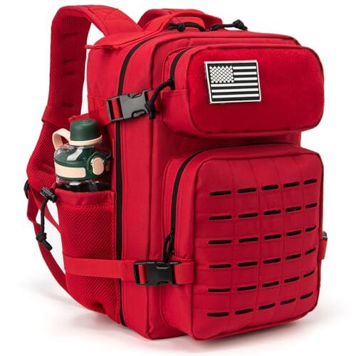 QT&QY Mochila táctica militar de 25L para hombres, con corte láser Molle, mochila de supervivencia pequeña, bolsa de gimnasio, mochila con soporte para dos tazas y para uso diario