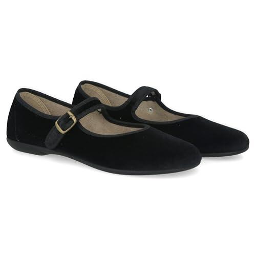 PAYMA - Merceditas Mujer de Terciopelo. Bailarinas Planas Sandalias Casual Mary Jane Cómodas. Hechas en ESPAÑA. Cierre Hebilla. Color: Negro, Talla: EU 40