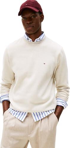 Tommy Hilfiger Sudadera Hombre Seasonal Fleece con Cuello Redondo, Beige (Heathered Oatmilk), XXL