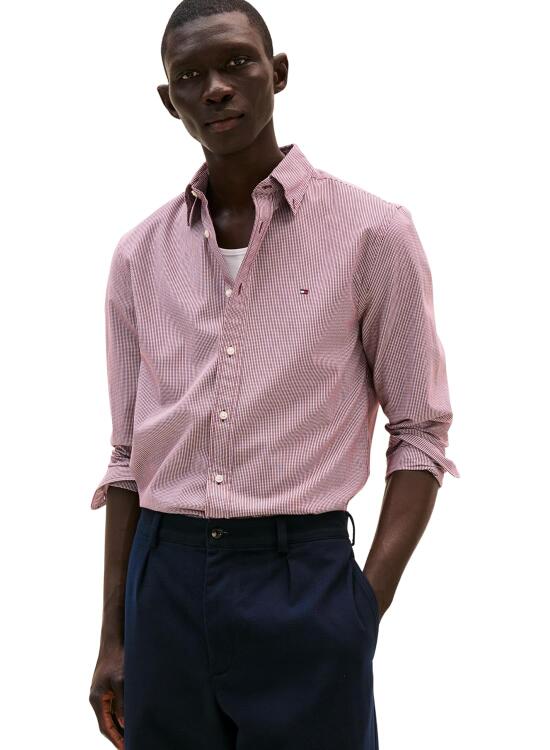 Tommy Hilfiger Flex Poplin Micro Gingham Shirt Mw0mw40457 Camisa L/S Hombre (Pack de 1)