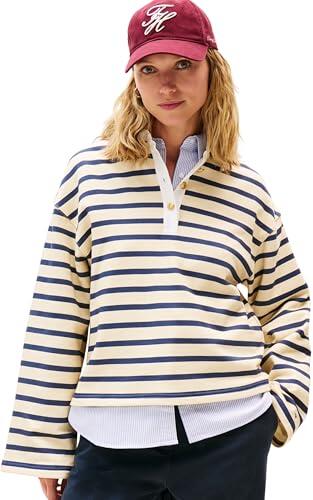 Tommy Hilfiger Jersey Mujer Gold Button Rugby Terry con Cuello francés, Multicolor (Country Ivory/Dark Night Navy STP), S