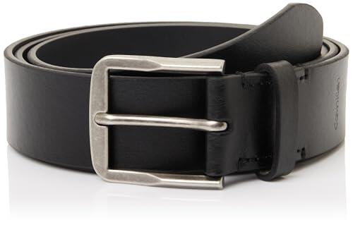 Calvin Klein Cinturones clásicos con hebilla plana para hombre, 35 mm, LV04D7055G, color negro (negro/plata antigua), 110, Negro (negro/plata antigua), 110 cm