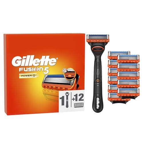 Gillette Fusion5 Power Maquinilla de Afeitar para Hombre con Recambios, 1 Mango, 12 Cuchillas con 5 Hojas, Banda de Gel Lubricante Y Recortadora de Precisión
