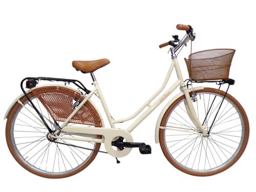 Cicli Tessari - Bicicleta de ciudad para mujer, de paseo, holandesa, de 26 pulgadas, vintage, con cesta de acero (beige)