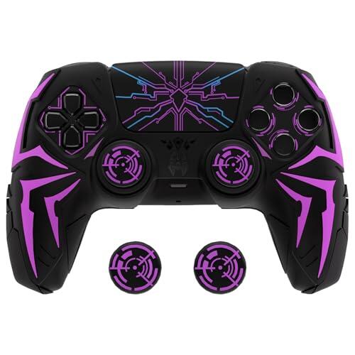 PlayVital Funda de Silicona para ps5 Mando - Diseño Cyber Spider, Antideslizante y Antigolpes, Incluye 2 Agarre de Pulgar y 6 Stickers, Compatible con ps5 Estación de Carga Oficial (Negro & Violeta)