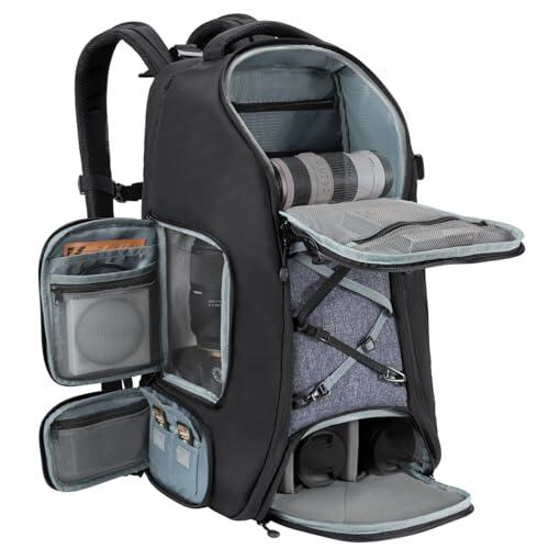 K&F CONCEPT Mochila Fotografia Profesional, 30L Mochila viaje Grande Multifuncional, Mochila Camara con Compartimento de 16' para Portátil, Compatible DSLR Camera, Tripod
