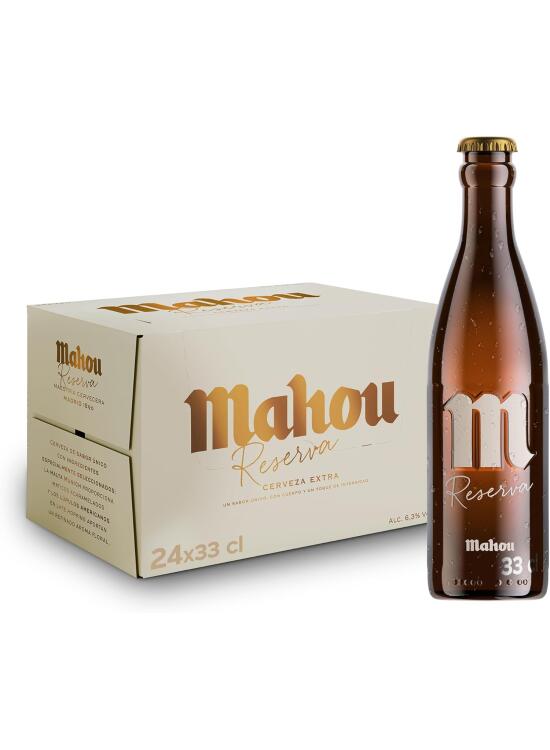 Mahou Reserva Cerveza con un Sabor Único, con Cuerpo y un Toque de Intensidad, Pack 24 Botellas 33 cl, 6.3% Vol Alcohol