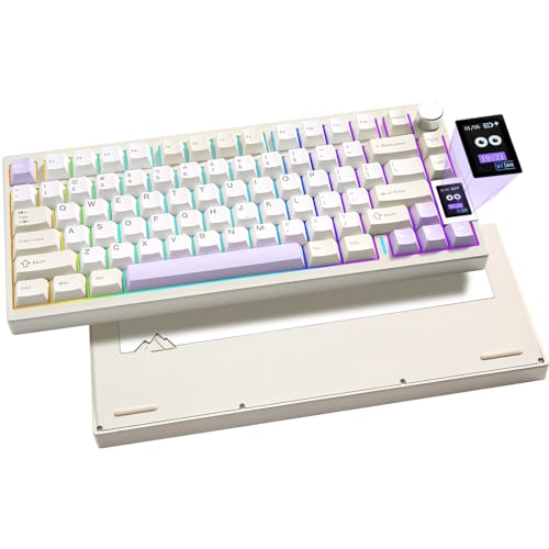 YUNZII AL80 Teclado Mecánico Inalámbrico 75% con Pantalla LCD Inteligente, Aluminio CNC, Montaje Gasket, Hot-Swap, Mando Rotatorio, BT/2.4G/USB-C, QMK/Via para Windows y Mac (Beige, Zero Linear)