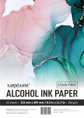 Papel de tinta de alcohol KAMENSKAYA - Juego de papel sintético para tintas de alcohol - 21,6 x 29,7 cm, 25 hojas