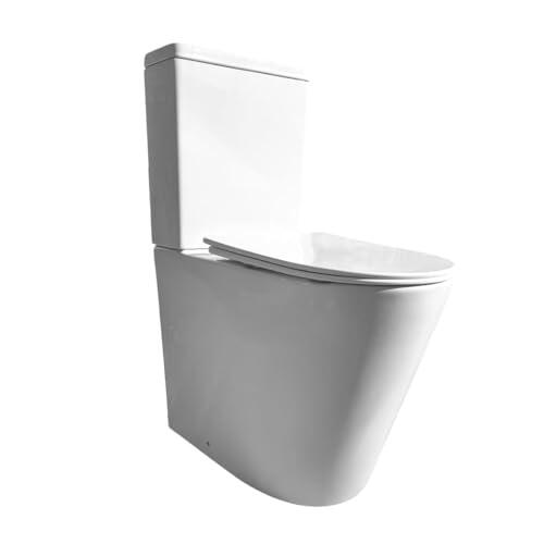 Inodoro Adaptado para Personas con Movilidad Reducida - WC con Sistema Rimless Antibacterias - Váter Ergonómico con Tapa UF Amortiguada y Altura Accesible - Salida Dual Eficiente