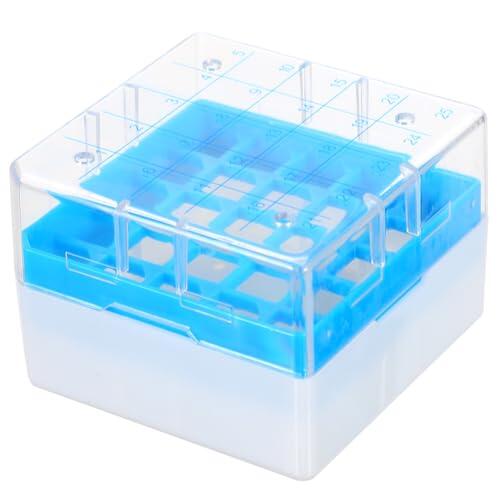 Gatuida Caja De Almacenamiento Para Tubos Criogénicos De 25 Rejillas, Polipropileno Transparente, Compatible Microtubos, Cierre Seguro Para Congelador y Laboratorio