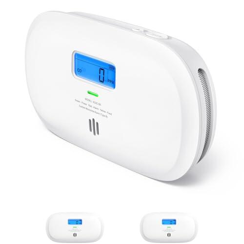X-Sense Detector de monóxido de carbono, Certificado por TÜV Rheinland, Sensor de 10 años, Detector de CO con batería reemplazable y pantalla digital, Detector de monóxido de carbono con botón de
