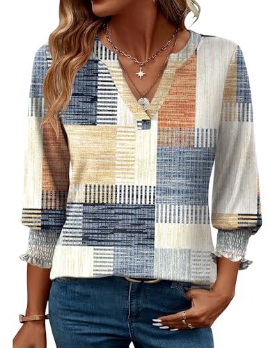Rapbin Blusa para mujer de manga 3/4 con cuello de pico, túnica, holgada, elegante, informal, XL