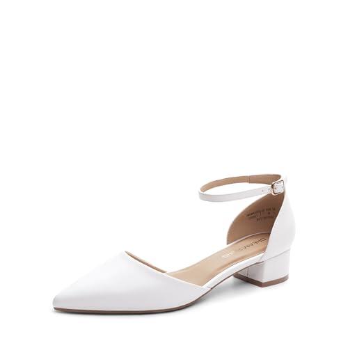 DREAM PAIRS Zapatos de Vestir para Mujer Tacones Bajos Bombas Punta Cerrada Comodidad Casual D'Orsay Planos con Correa al Tobillo,Size 38,Blanco,DWUMPU2569