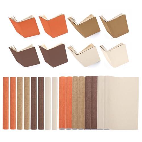 PATIKIL 14"x10" Tela para Encuadernación de Libros, 8 Piezas Tela de Reparación de Cubiertas de Libros para Encuadernación de Libros, Artesanía en Libros Marrón Oscuro/Marrón/Naranja/Beige