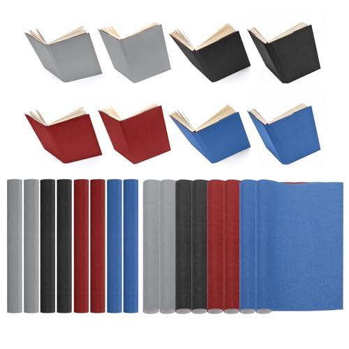 PATIKIL 14"x10" Tela para Encuadernación de Libros, 8 Piezas de Cubierta de Libro Tela de Reparación de Encuadernación Libros para Encuadernación Libros, Negro/Gris/Azul Oscuro/Rojo Oscuro