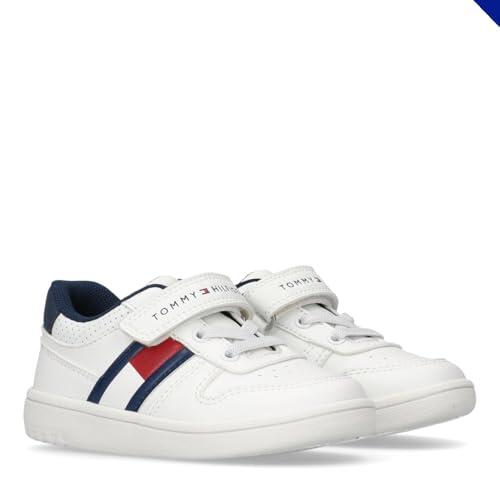 Tommy Hilfiger Zapatillas de Cordones para niños y niñas, Cierre Ajustable, Skyler, Blanco/Azul, 26