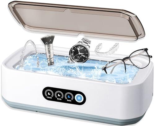 Limpiador Ultrasonidos Profesional 650 ml 49 kHz 3 Configuraciones de Tiempo Limpieza Profunda de 360° Tanque de Acero Inoxidable para Gafas, Joyas Dentaduras Postizas Relojes Cabezal de Afeitado