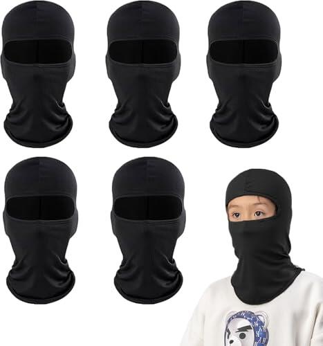 SEFIRST 5 Pzs Máscara de Pasamontañas para Niños, Balaclava Protector, Bufanda de Verano para el Cuello Anti Viento Transpirable Protector UV Bufanda de esquí para Motocicleta, Talla única (Negro)