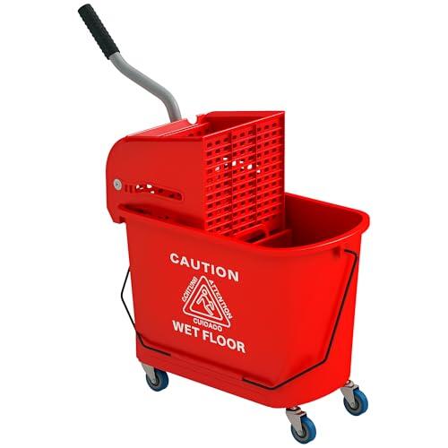 HOMCOM Cubo de Fregona con Ruedas Sistema de Escurridor 20 L Rojo